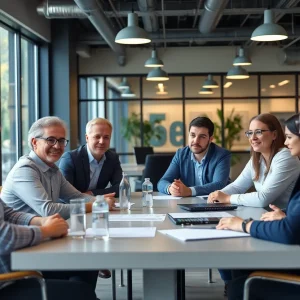 Stakeholders discussing hydrogen energy in a modern setting.