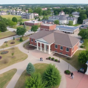 Aerial view of Soddy Daisy showing parks and community buildings.