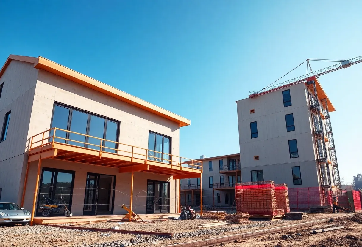 Construction site illustrating advanced prefabrication methods for affordable housing
