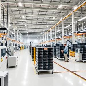 Modern EV battery manufacturing plant with advanced technology