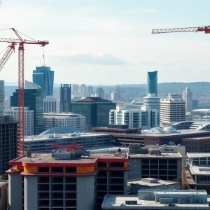 Construction activities in Victoria with cranes and buildings