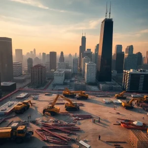 Construction site for Chicago Bears stadium in Arlington Heights