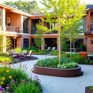Modern senior living community in Savannah with gardens and fitness areas.