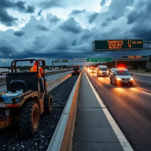 Construction workers on the Tampa highway resurfacing project